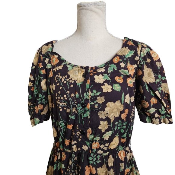 Vintage Women Paganne B Altman & Co Dress Floral Black Retro - Picture 3 of 9